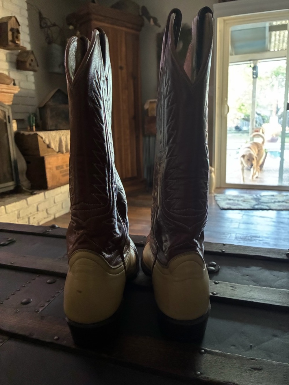 Tony Lama Brown and Cream Two-Tone Western Cowboy Boots - Picture 5 of 7